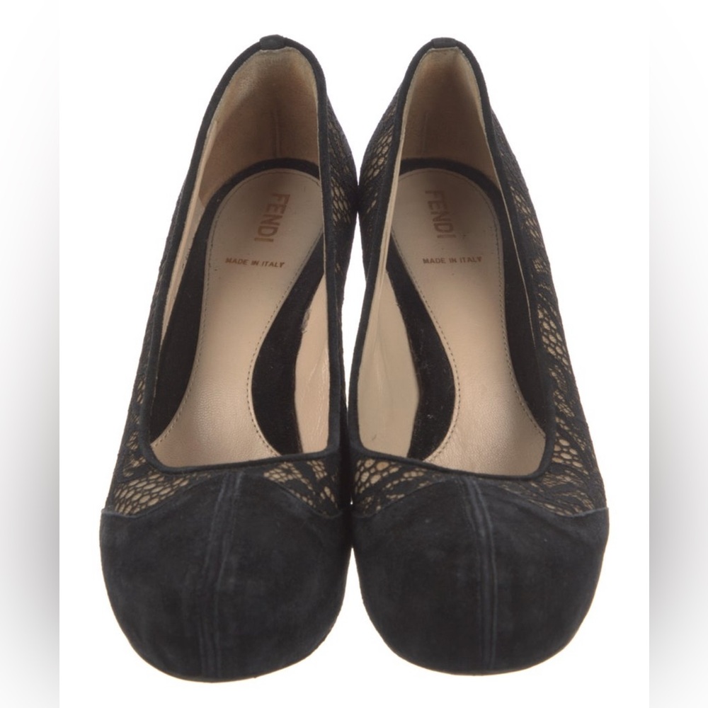 Fendi Elegant Black Suede & Lace Heels